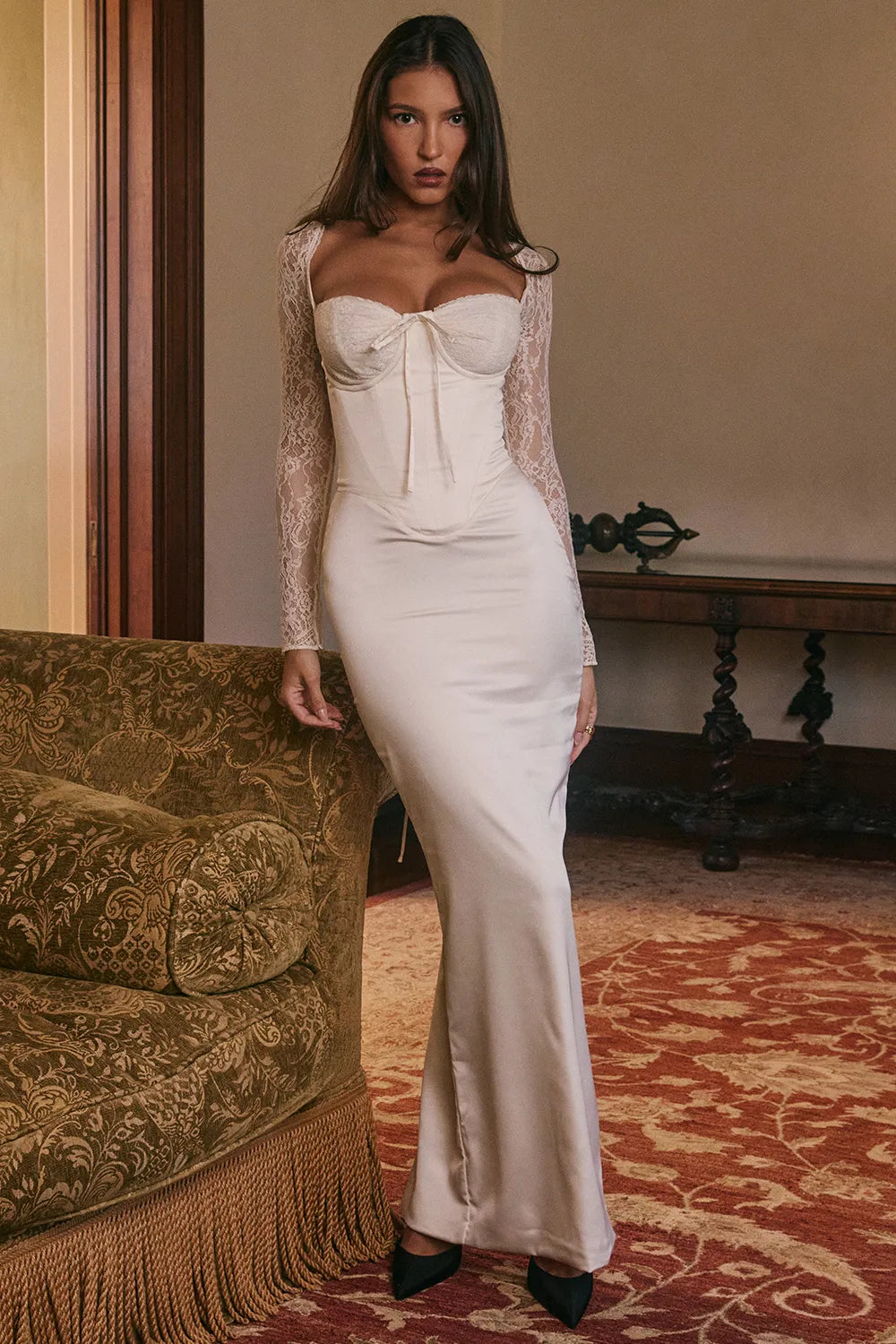Perdi Vintage Ivory Satin Maxi Dress