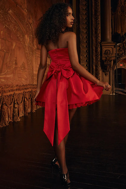 Salome Holly Red Satin Detachable Bow Mini Dress