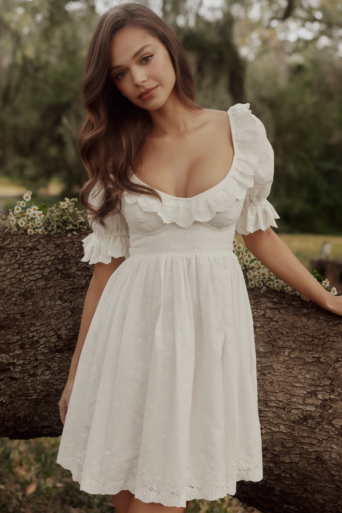 Maisie White Broderie Anglaise Regency Babydoll Mini Dress