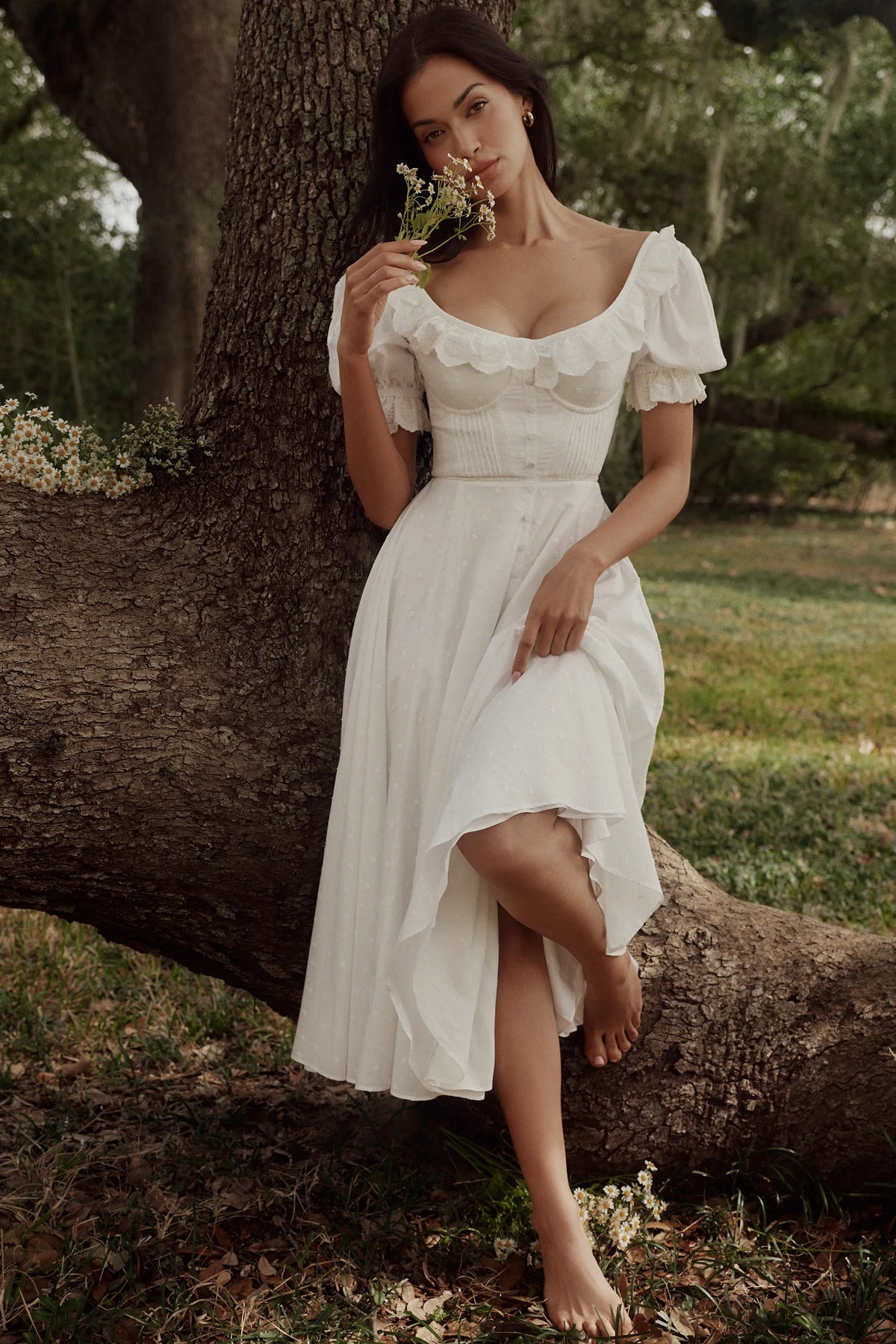 Bella White Broderie Anglais Babydoll Midi Dress