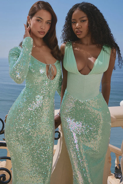 Titania Seafoam Sequin Maxi Gown