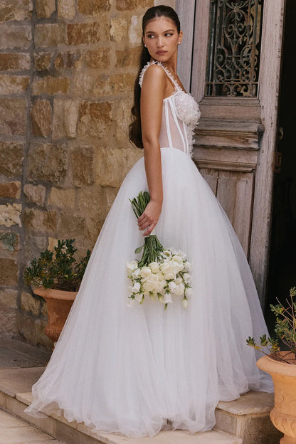 Nathalie White Floral Lace Tulle Bridal Gown