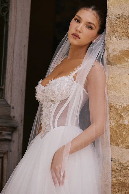 Nathalie White Floral Lace Tulle Bridal Gown