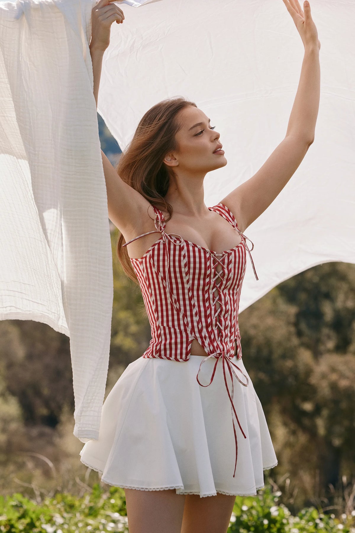 Callie Red Gingham Cotton Corset Top