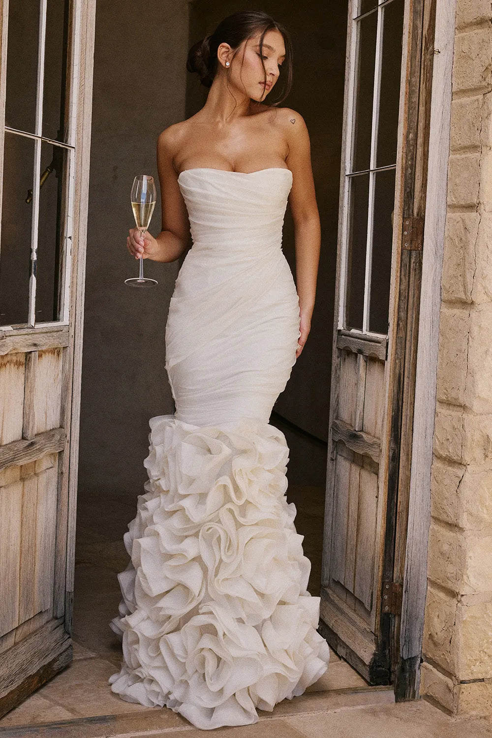 Gabrielle Ivory Strapless Ruffle Bridal Gown