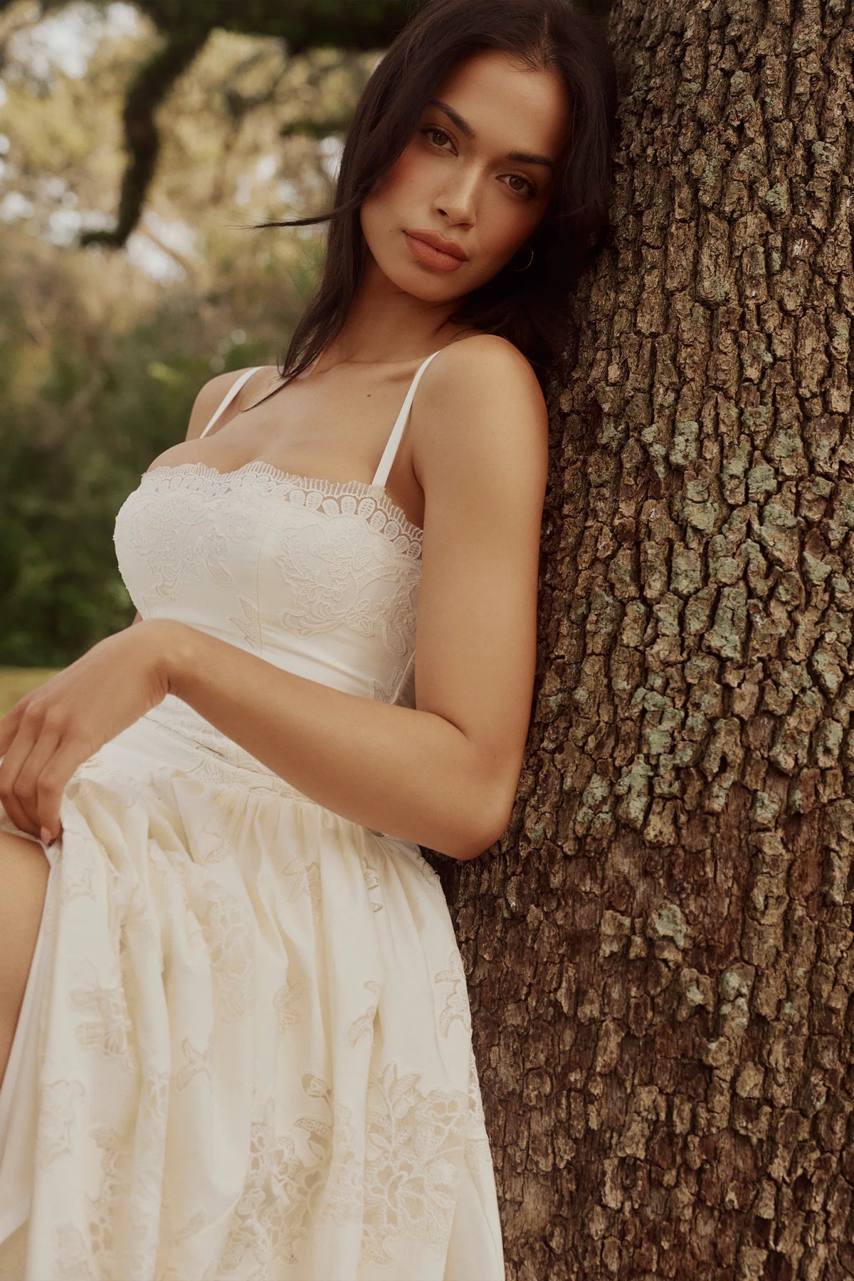 Chloe White Custom Lace + Cotton Midi Sundress
