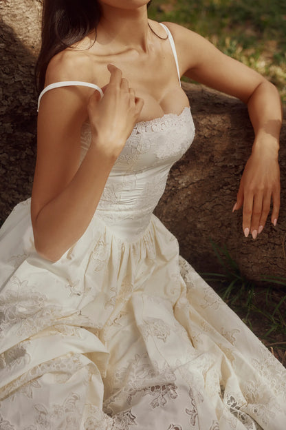 Chloe White Custom Lace + Cotton Midi Sundress