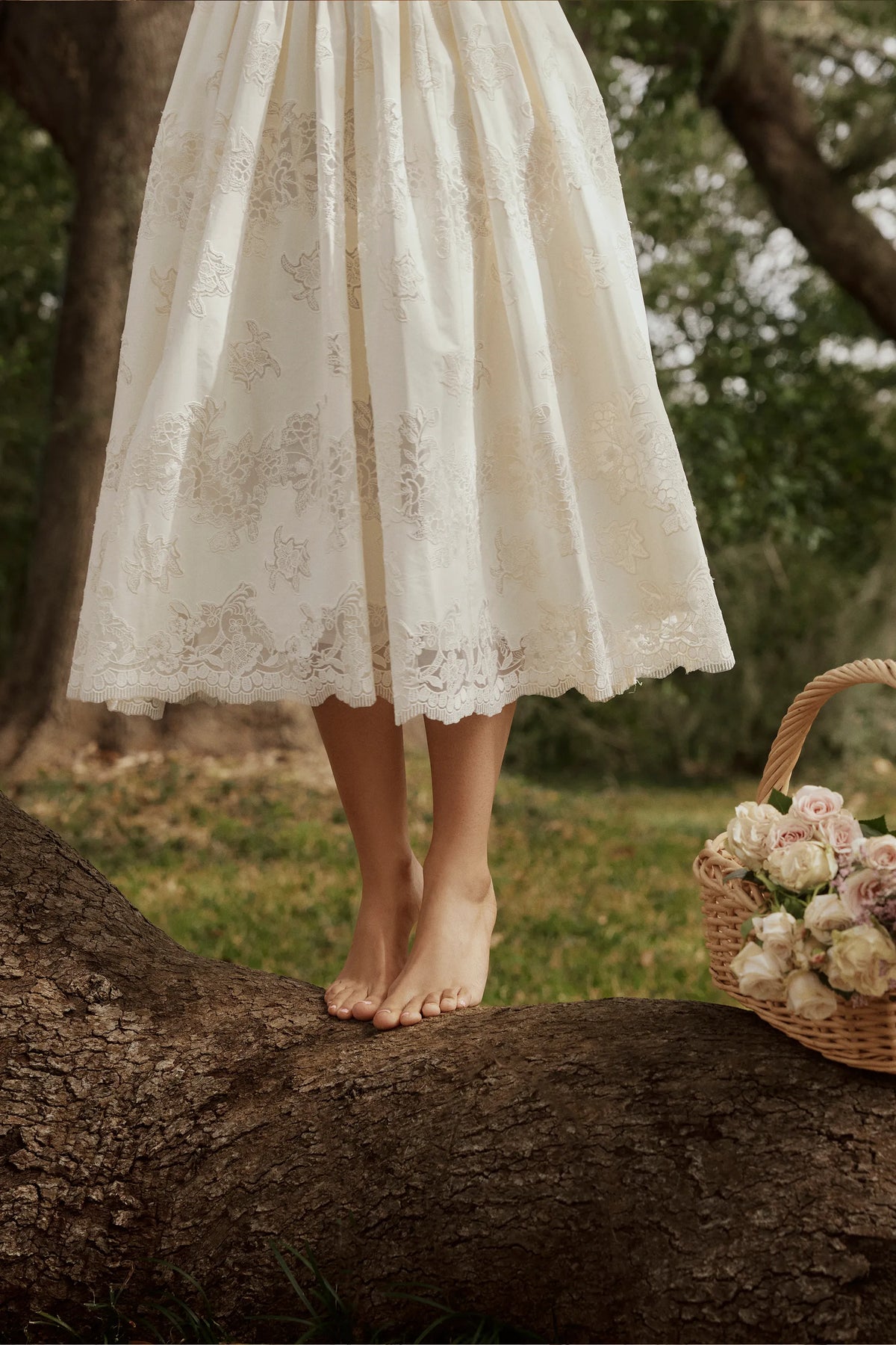 Chloe White Custom Lace + Cotton Midi Sundress