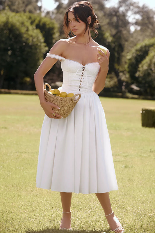 Milia White Broderie Anglais & Cotton Midi Dress