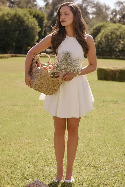 Claretta White Pleated Cotton Mini Dress