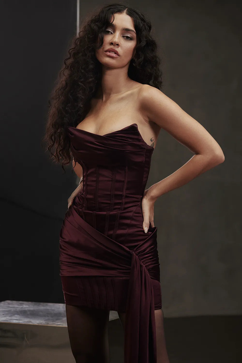 Loubella Mulberry Strapless Corset Dress