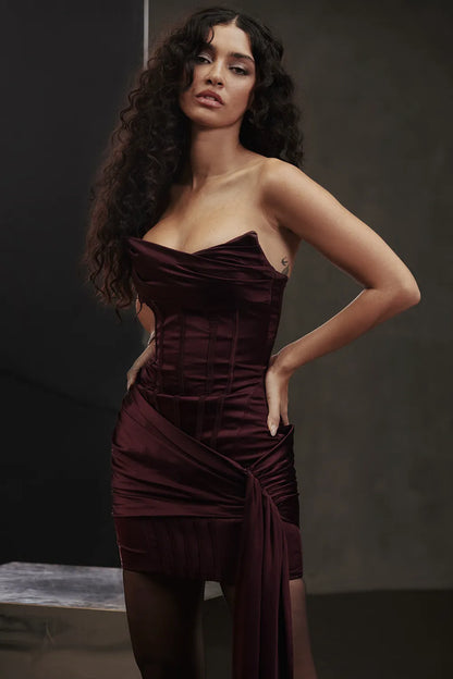 Loubella Mulberry Strapless Corset Dress