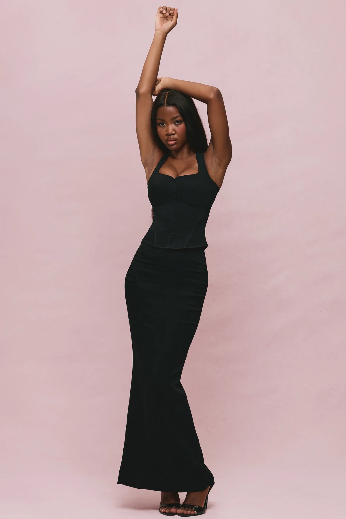 The Halter Neck Black Stretch Corset Top