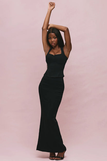 The Halter Neck Black Stretch Corset Top