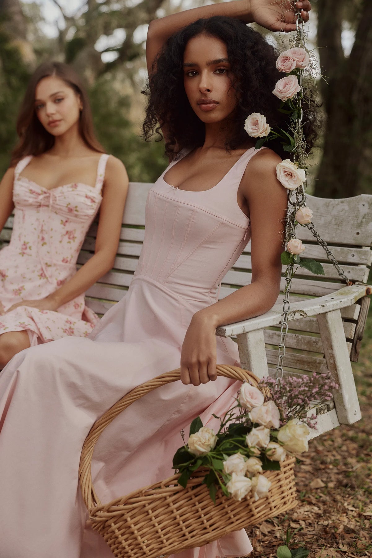 Jaime Pink Cotton Lace Up Midi Sundress