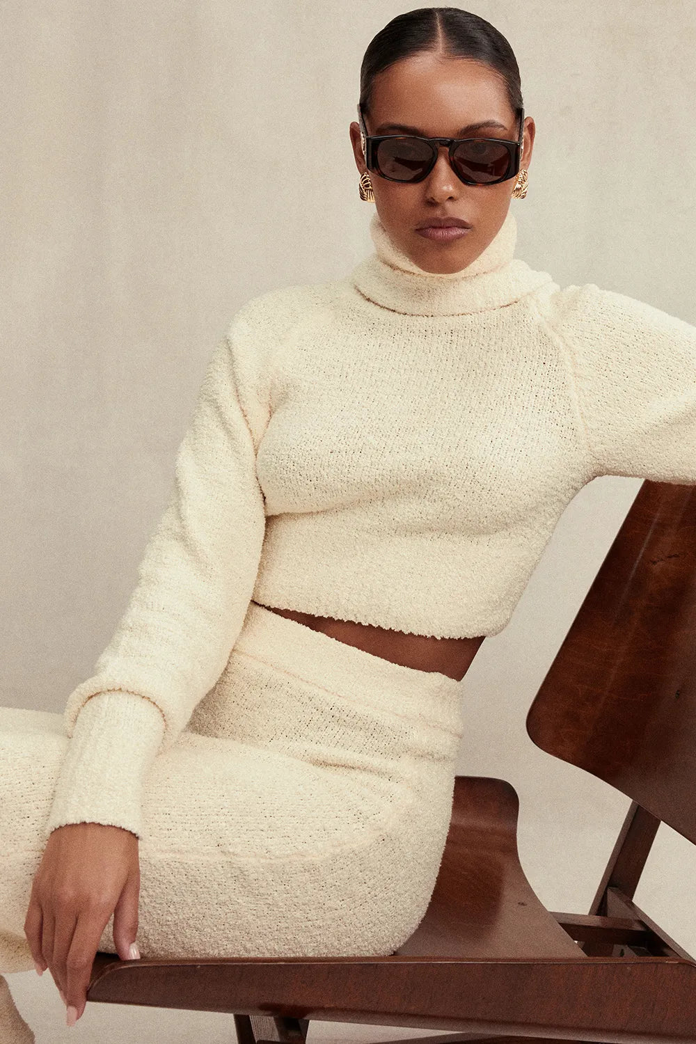 Nyala Cream Soft Boucle Knit Cropped Sweater