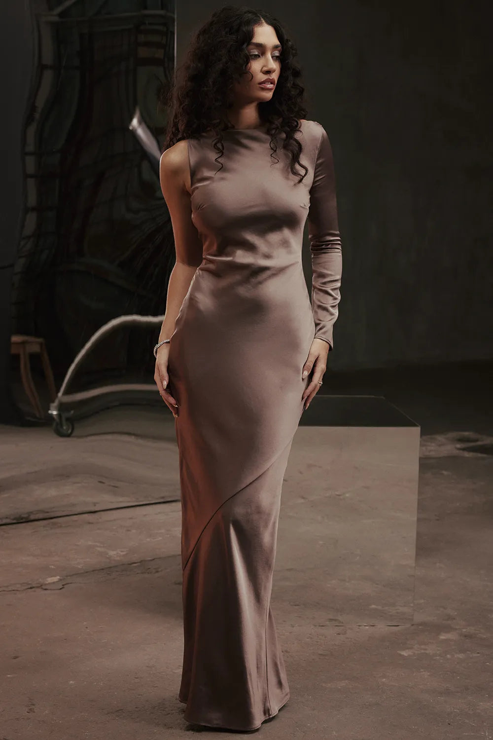 Catiana Smoke One Sleeve Maxi Dress