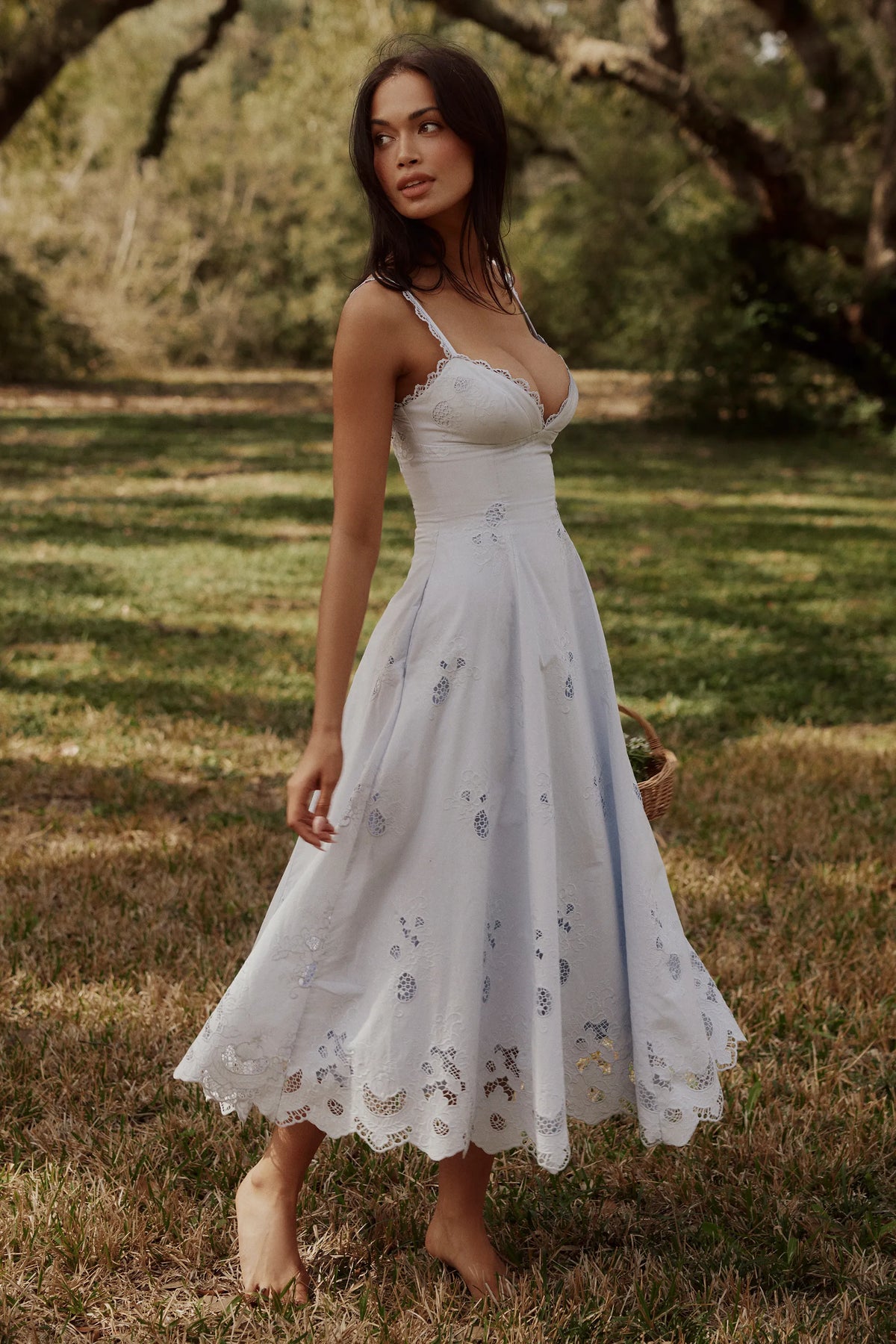 Tatiana Bluebell Lace + Cotton Broderie Anglais Midi Sundress