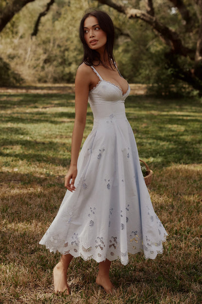 Tatiana Bluebell Lace + Cotton Broderie Anglais Midi Sundress