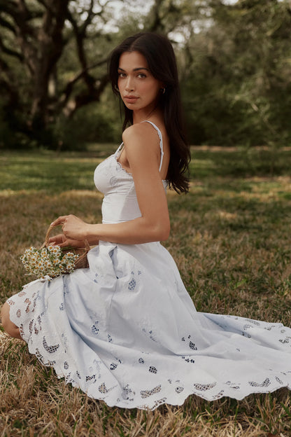 Tatiana Bluebell Lace + Cotton Broderie Anglais Midi Sundress