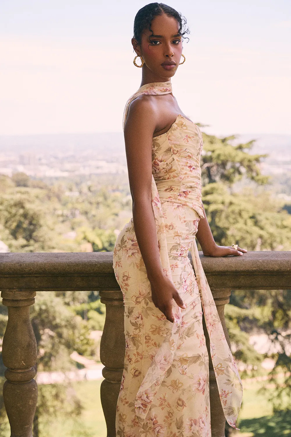 Cassidy Honeyflower Print Fluted Hem Maxi Skirt