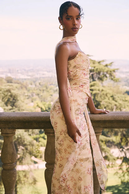 Cassidy Honeyflower Print Fluted Hem Maxi Skirt