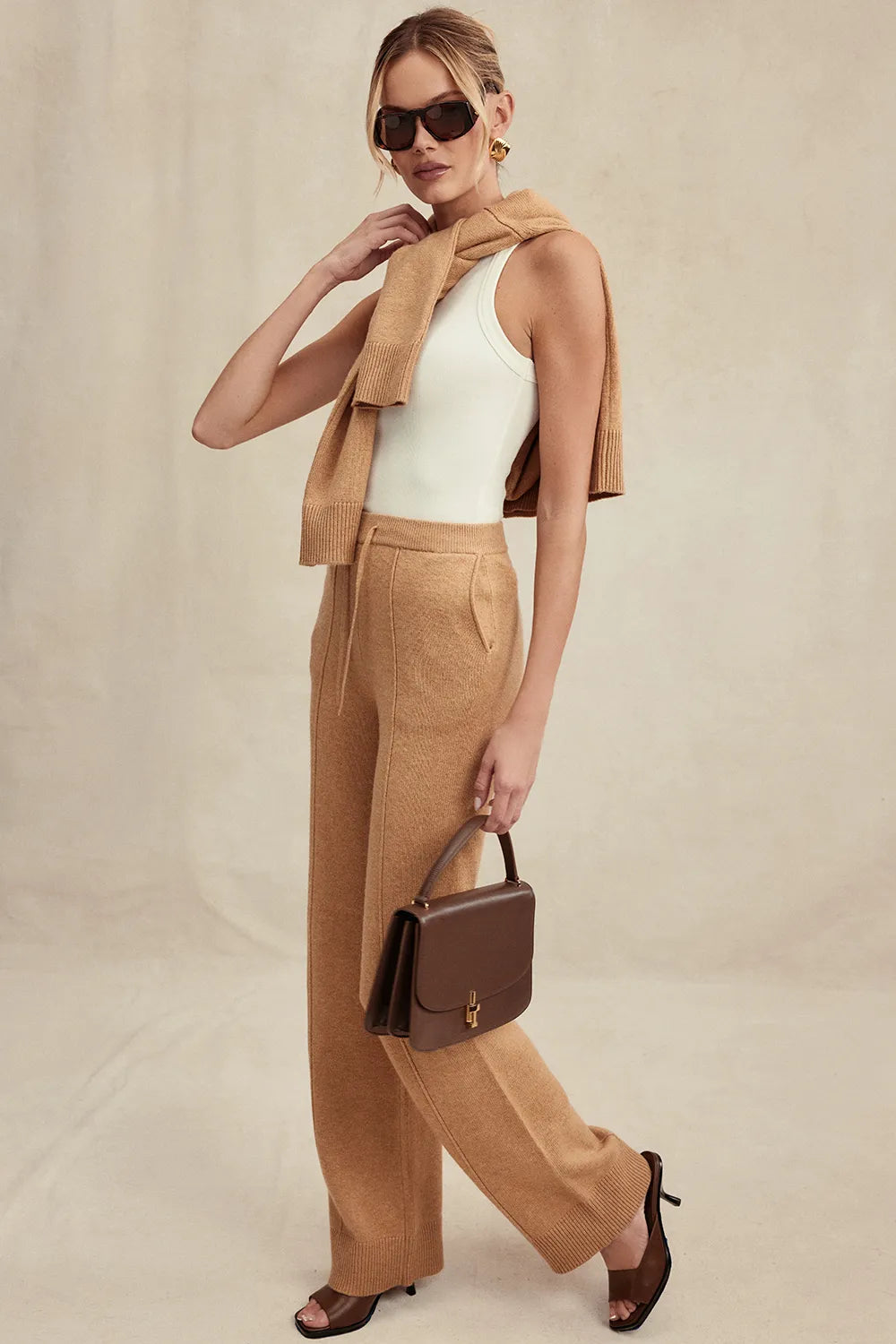 Yalina Camel Cashmere Blend Trousers