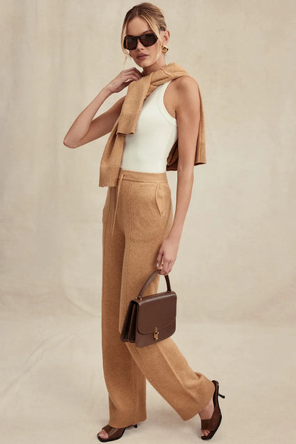 Yalina Camel Cashmere Blend Trousers
