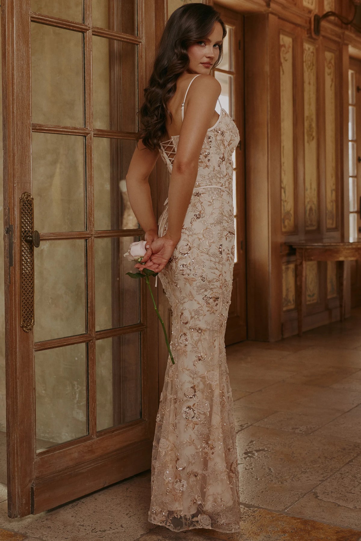 Naima Peach Hand Beaded Embellished Corset Maxi Dress - Limited Edition