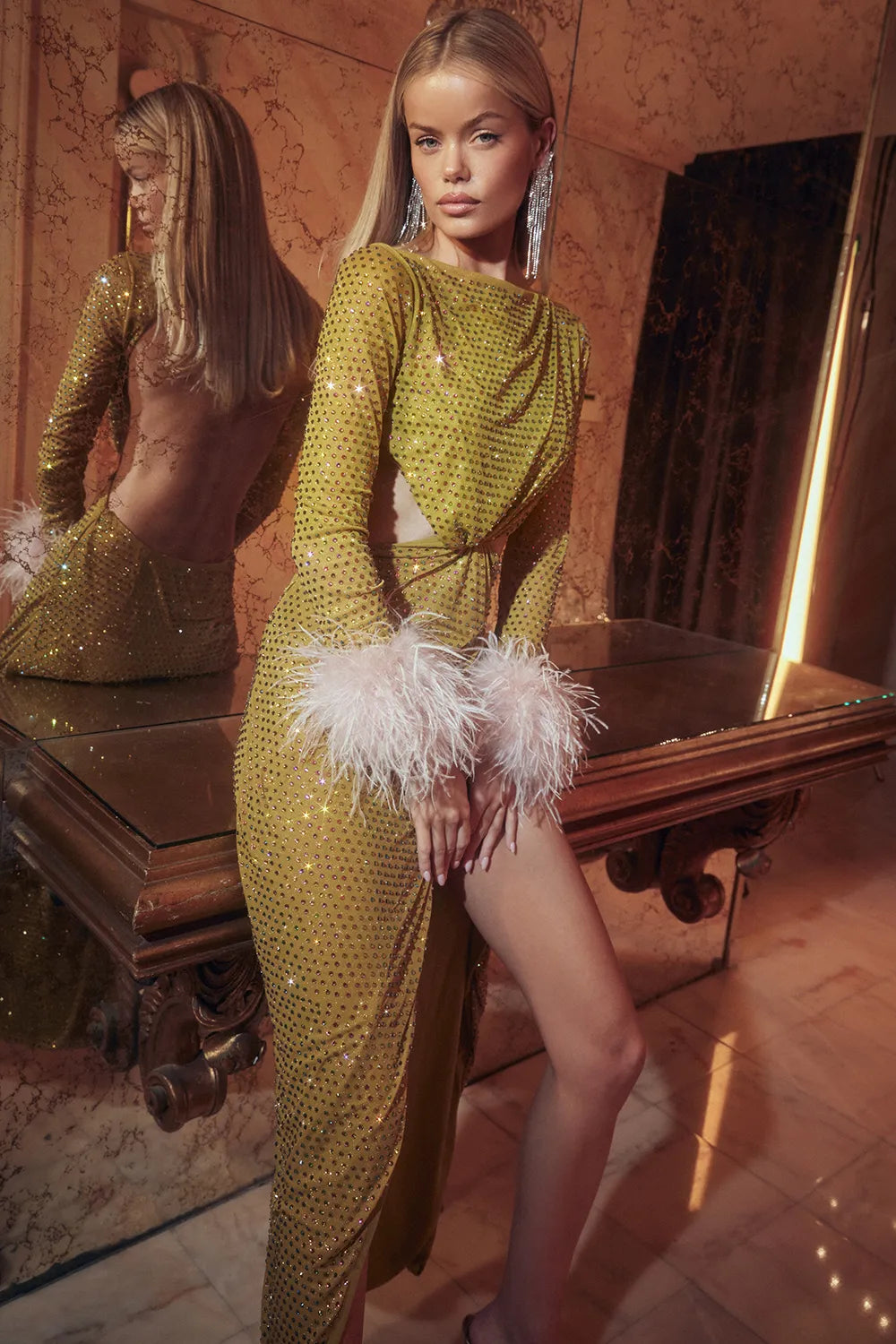 Gina Chartreuse Crystallised Maxi Dress