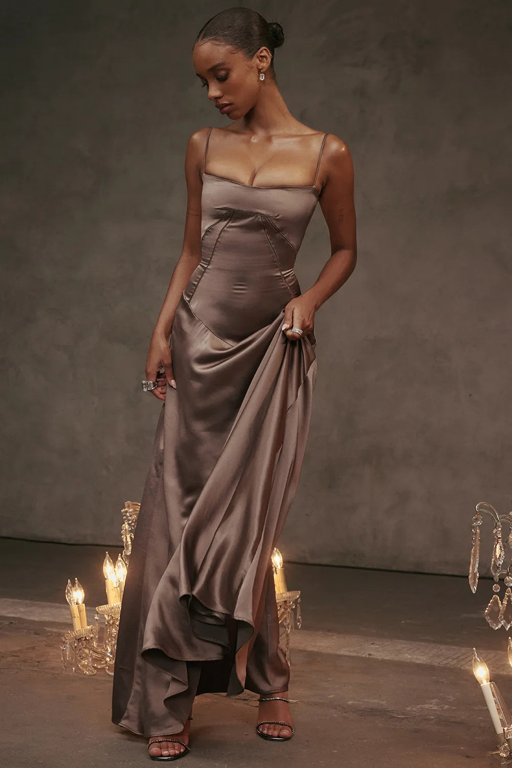 Anabella Smoke Lace Up Maxi Dress