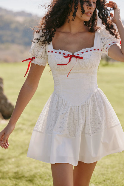 Jana White Broderie Anglaise Puff Sleeve Mini Dress