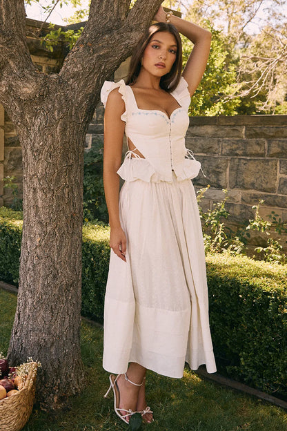 Augustine White Embroidered Cotton Midi Skirt