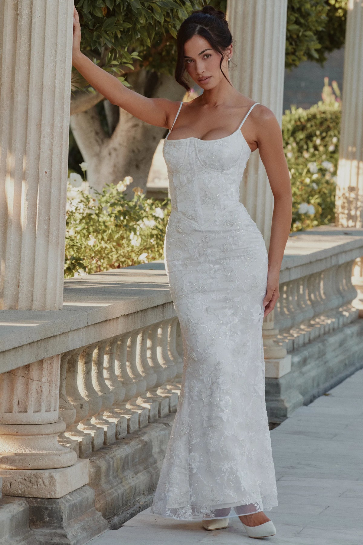 Naeva White Hand Beaded Embellished Satin Bridal Gown
