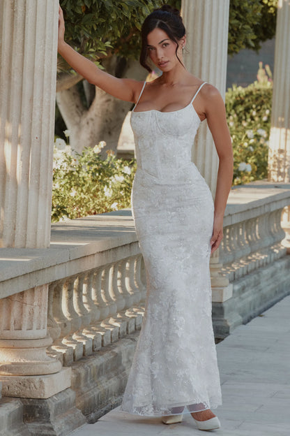 Naeva White Hand Beaded Embellished Satin Bridal Gown