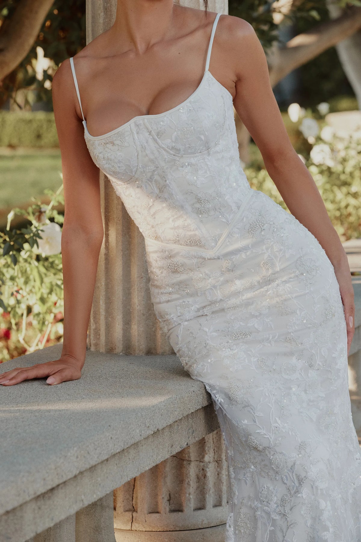 Naeva White Hand Beaded Embellished Satin Bridal Gown