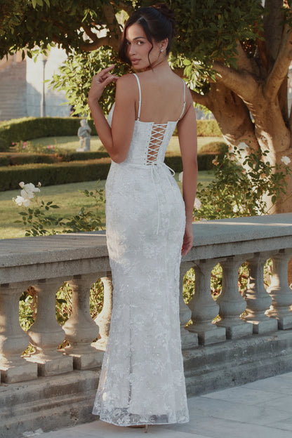 Naeva White Hand Beaded Embellished Satin Bridal Gown
