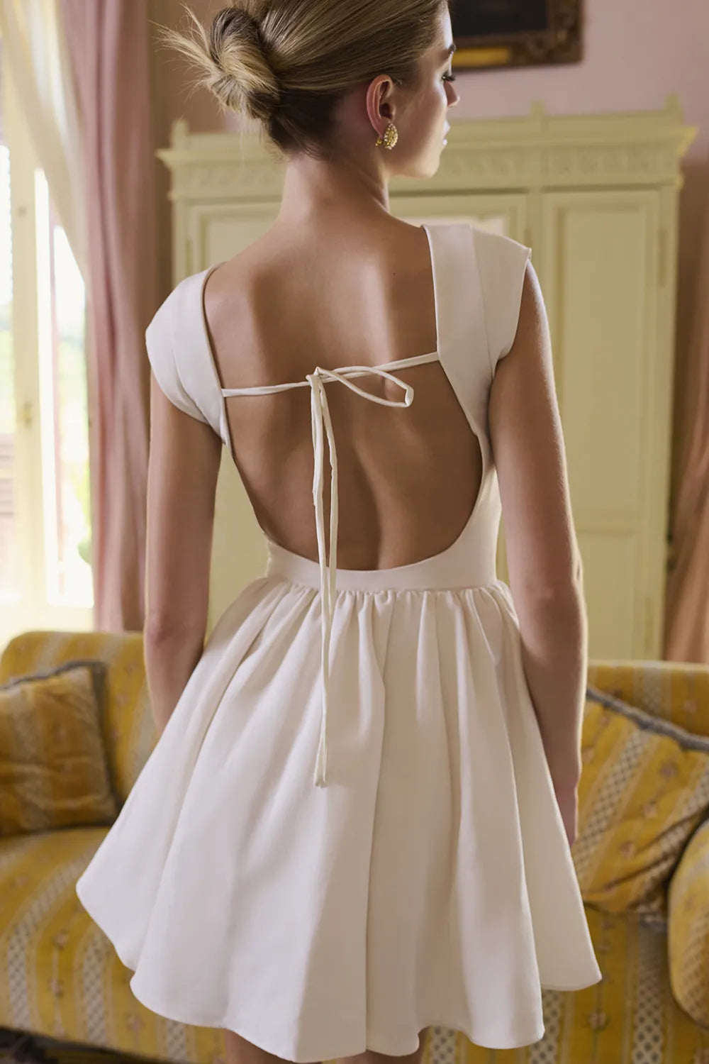 Enchant White Open Back Mini Dress