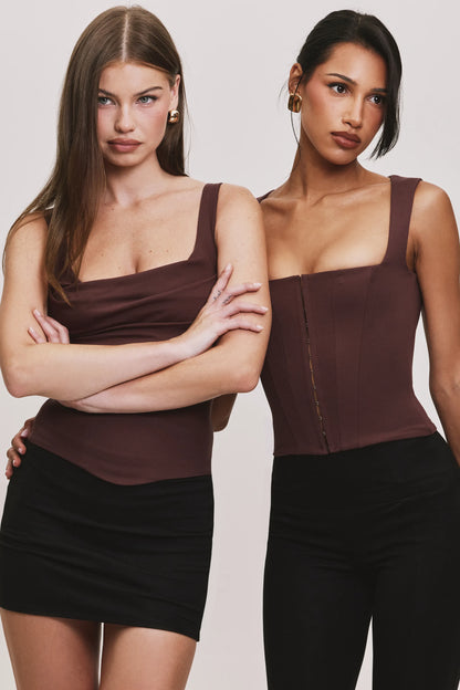 The Drape Neck Chocolate Corset Top