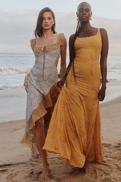 Rosalia Gold Embellished Hand Beaded Maxi Dress