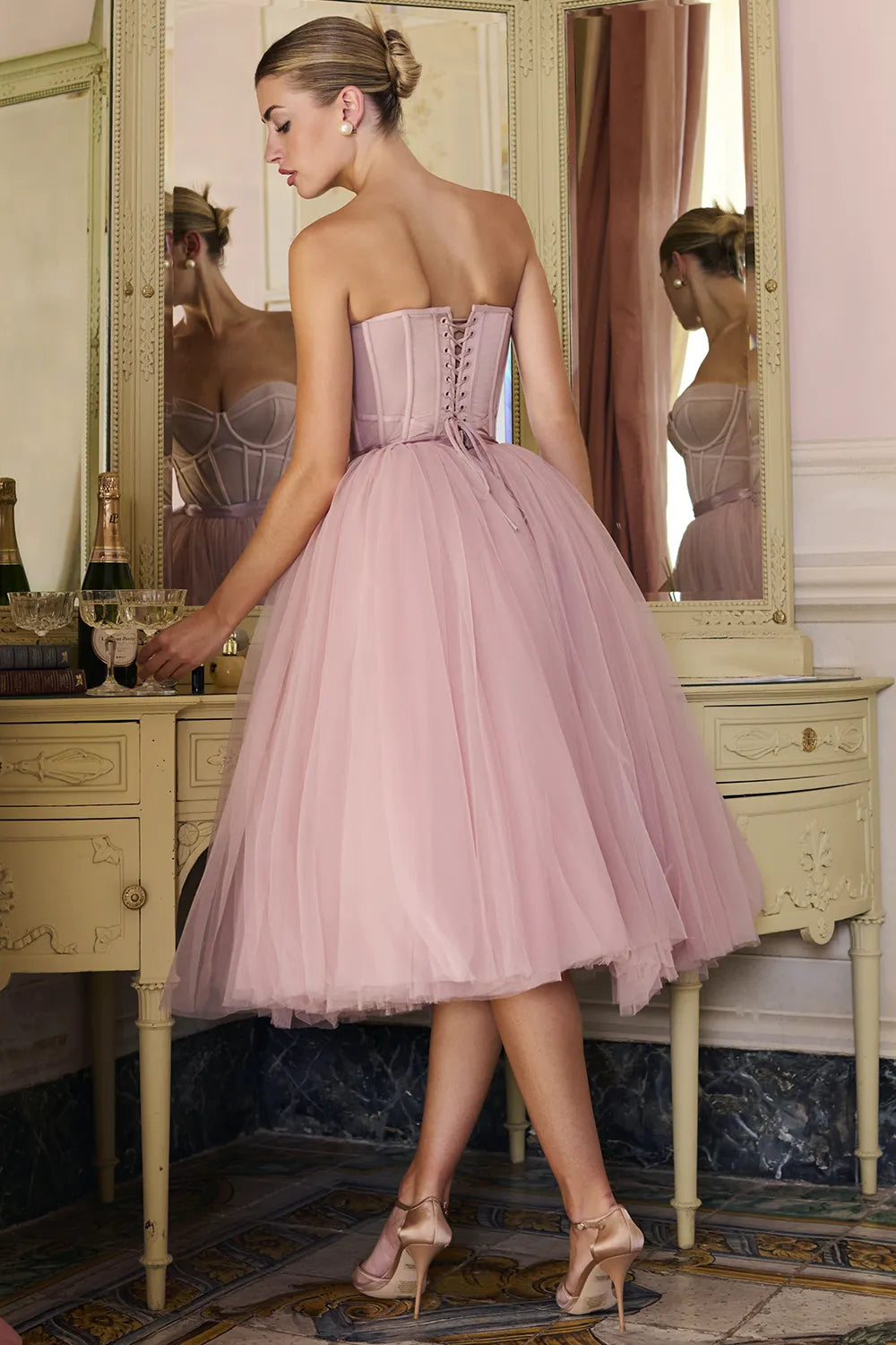 Darling French Rose Tulle Midi Dress