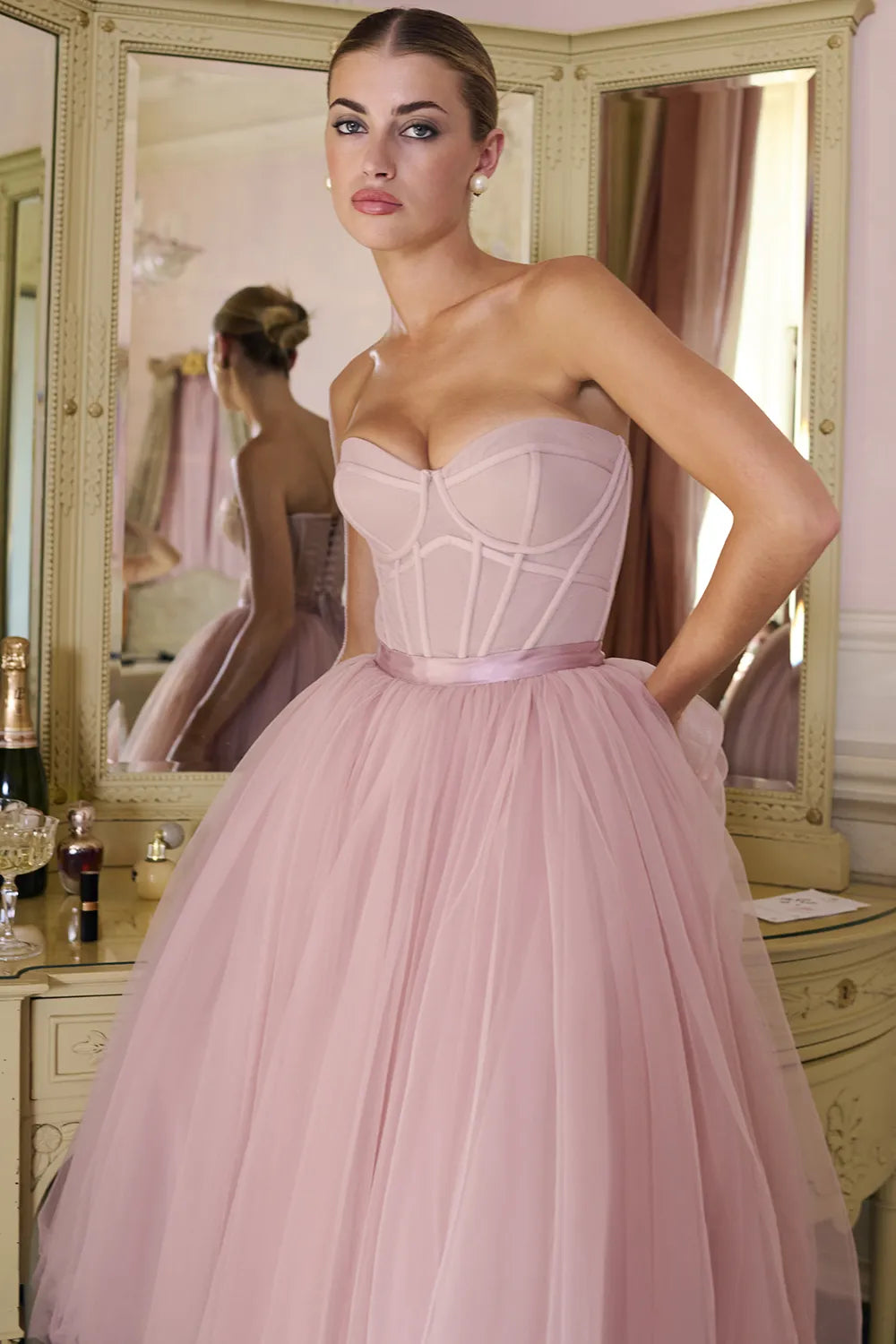 Darling French Rose Tulle Midi Dress