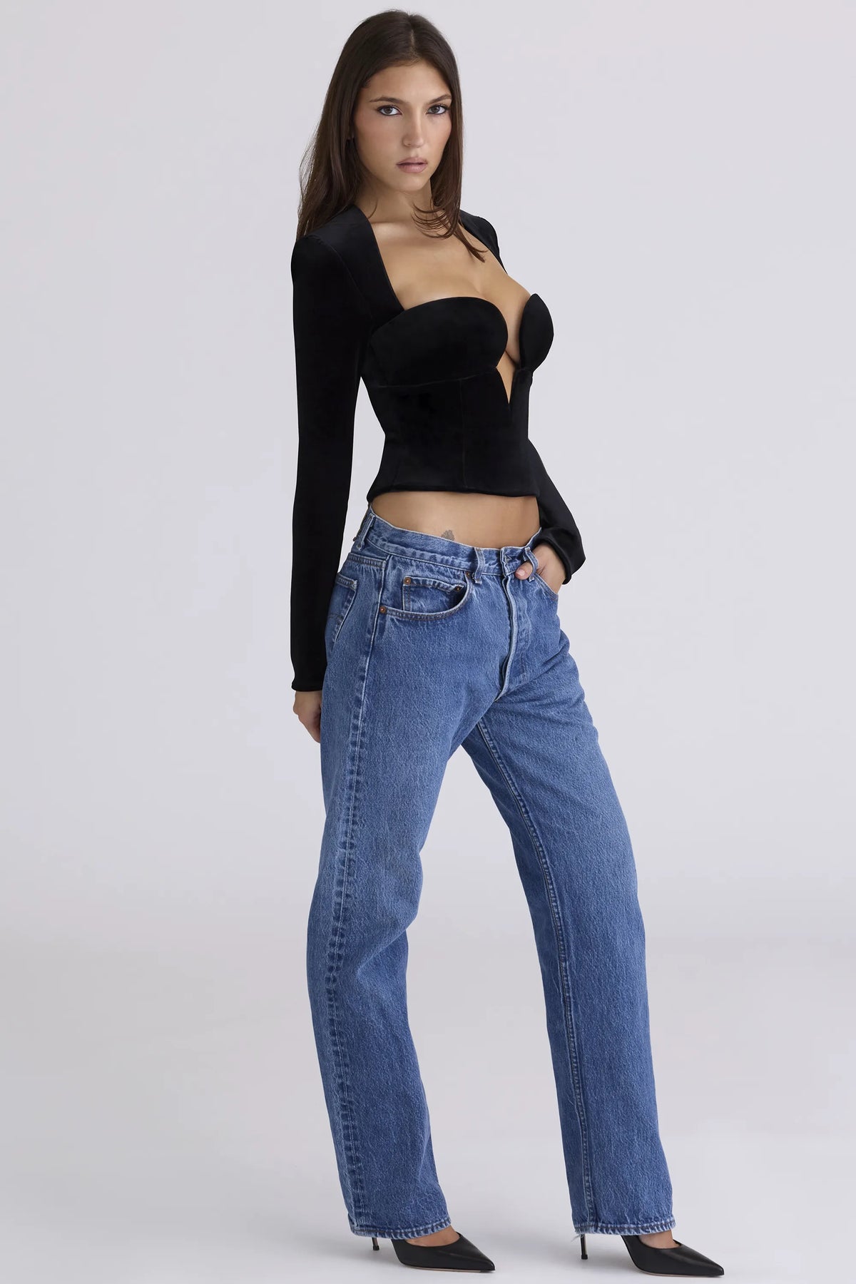 Sierra Black Velvet Deep Plunge Corset Top