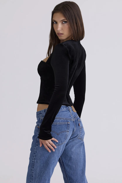 Sierra Black Velvet Deep Plunge Corset Top