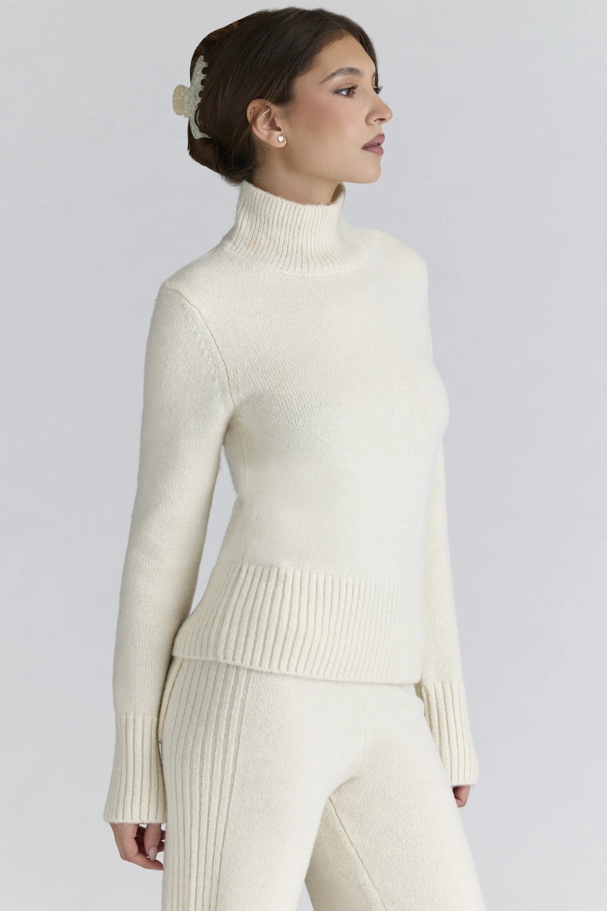 Skye Ivory Merino Wool Roll Neck Sweater