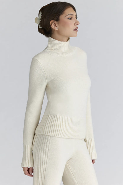 Skye Ivory Merino Wool Roll Neck Sweater