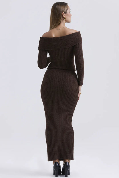 Sloane Chocolate Soft Cotton Boucle Maxi Skirt