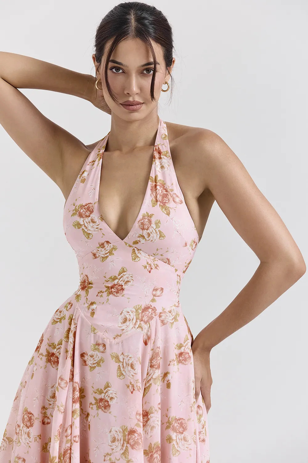 Solada English Vintage Rose Print Georgette Halter Sundress