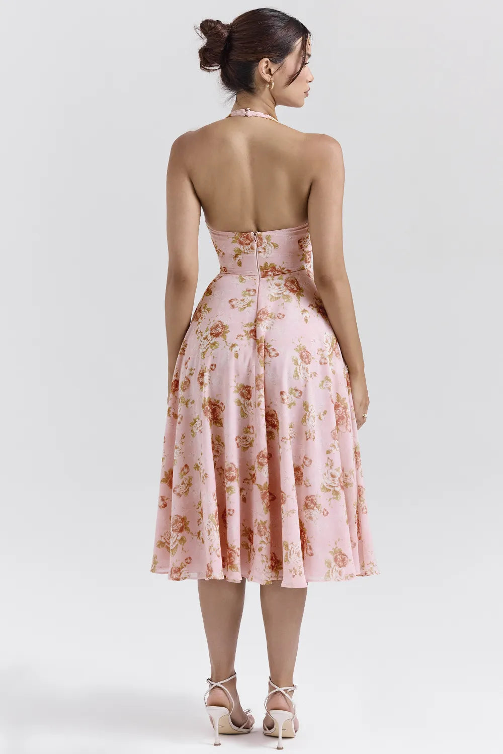 Solada English Vintage Rose Print Georgette Halter Sundress