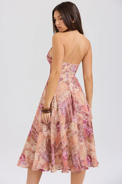 Solada Paisley Patchwork Print Georgette Halter Sundress
